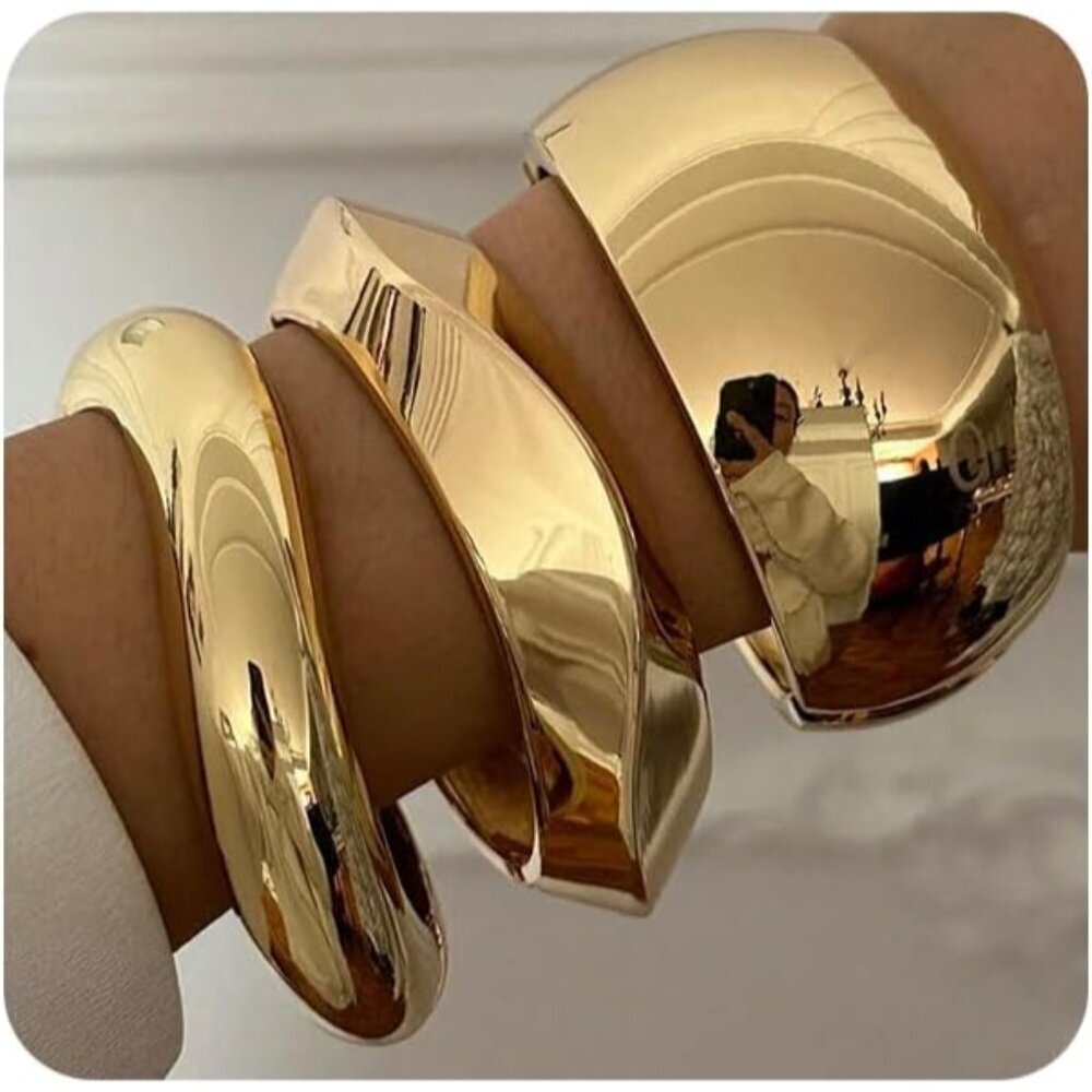 Trendy Stackable Chunky Bangles - 3-4 Pcs Wide Wrist Bracelets Gift Set